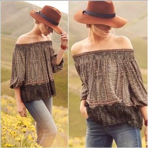Anthropologie Brown Off-Shoulder Blouse
